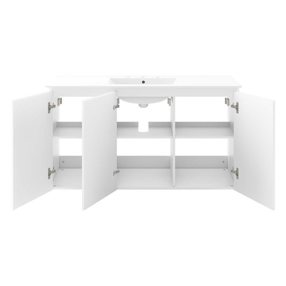 Modway Bryn 48″ Modern Wood/Ceramic Wall-Mount Bathroom Vanity in White