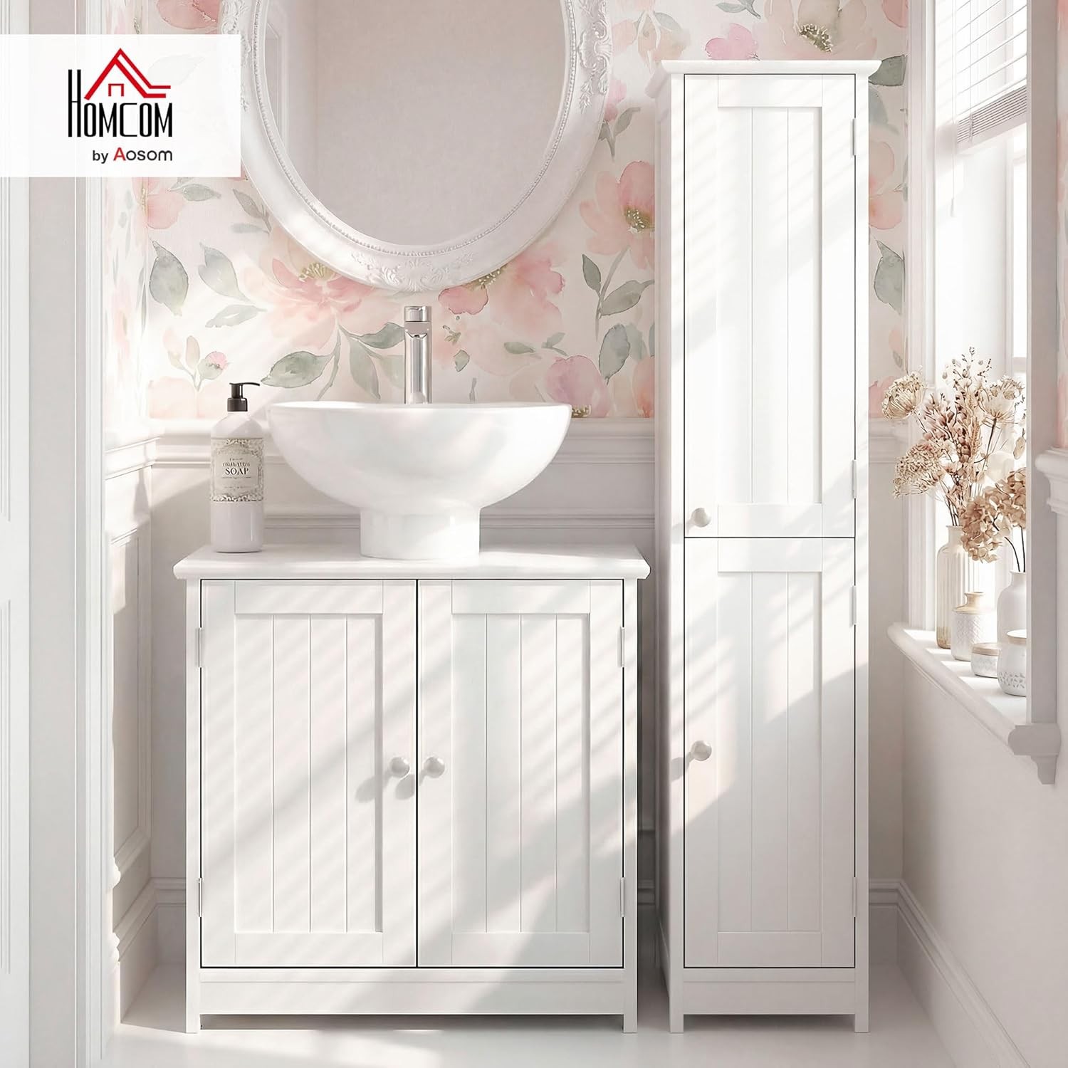 Bathroom Under Sink Cabinet – 23.5″ Freestanding Pedestal Sink Storage Cabinet