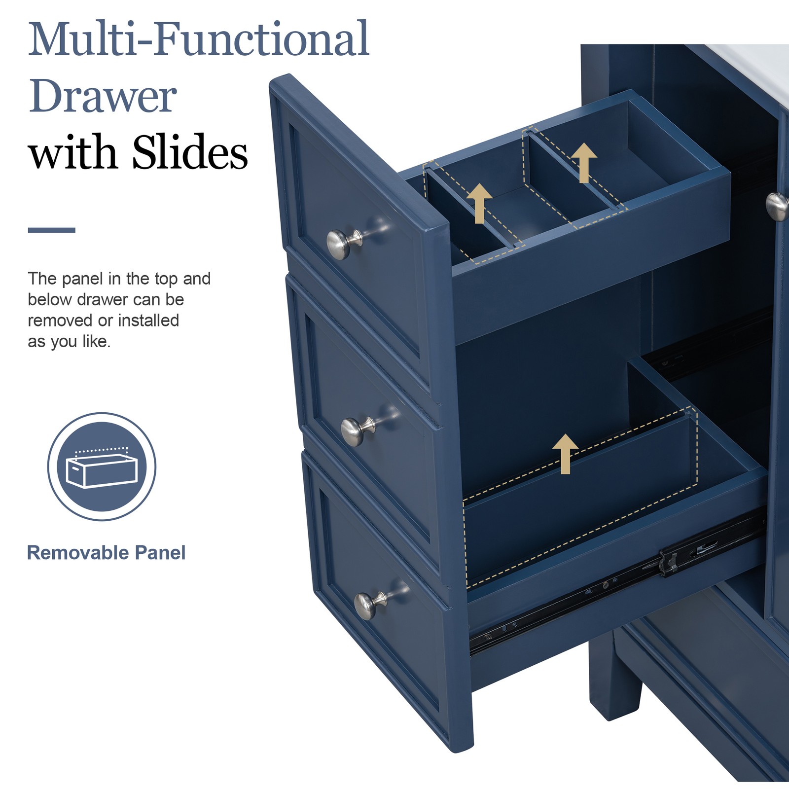 30″ Blue Bathroom Vanity with Sink, 1 Cabinet & 3 Drawers, Solid Wood & MDF