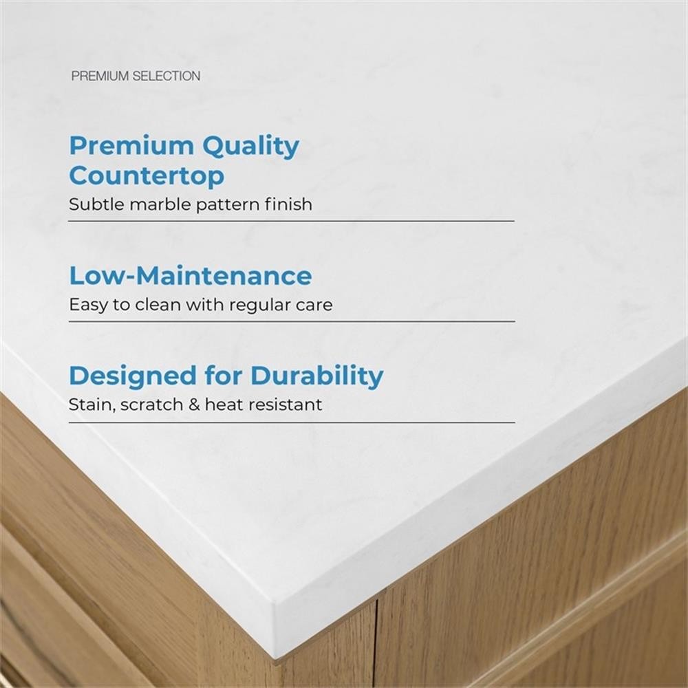 Pemberly Row 48″ Natural Birch Bathroom Vanity with White Countertop