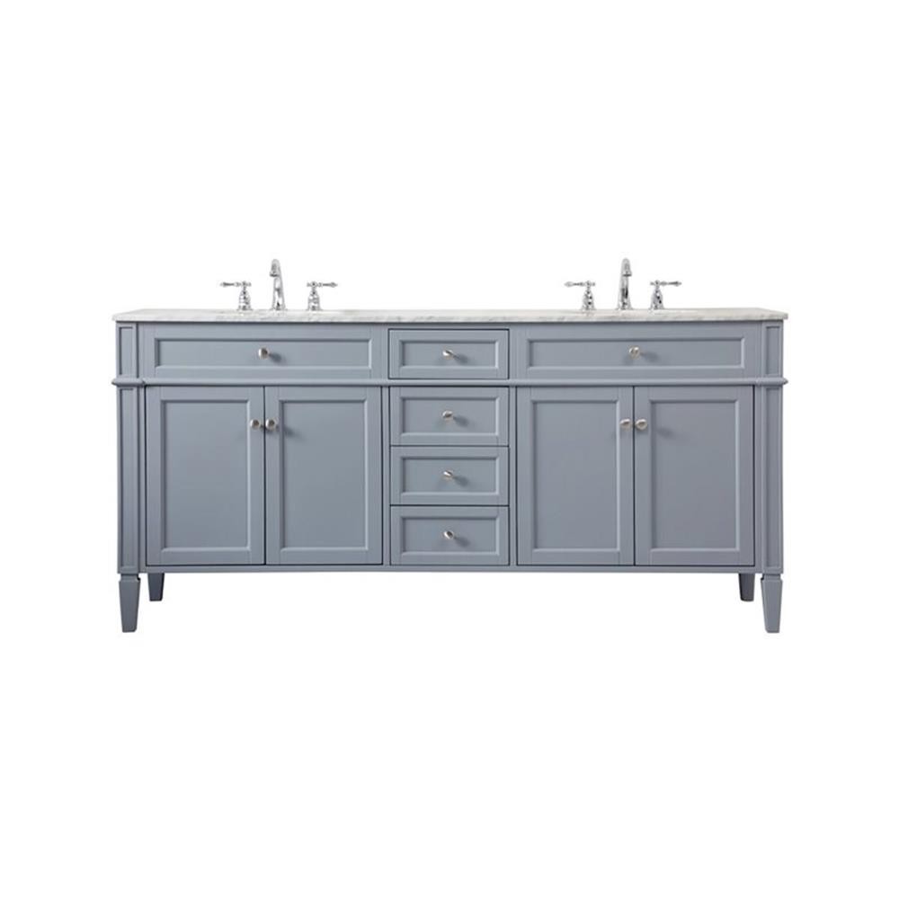 Elegant Decor Park Avenue 72″ Metal MDF Marble Double Bathroom Vanity in Gray