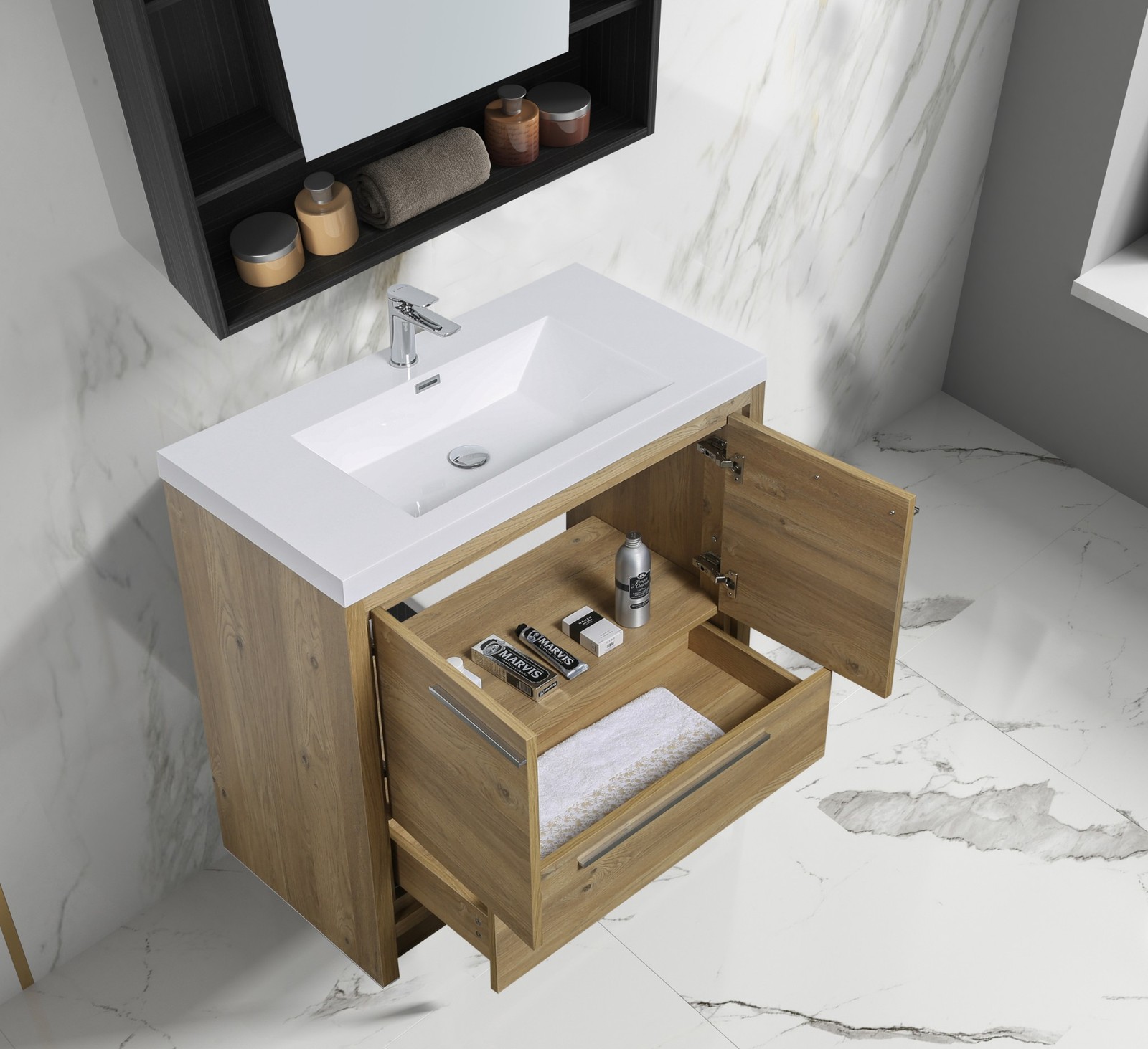 Alma Allier 36 inch Natual Oak Finish Vanity With White Sink