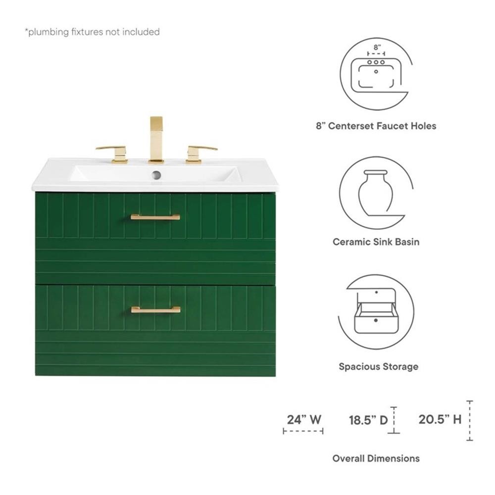 Pemberly Row 24″ Modern Wood/Ceramic Bathroom Vanity in Green/White