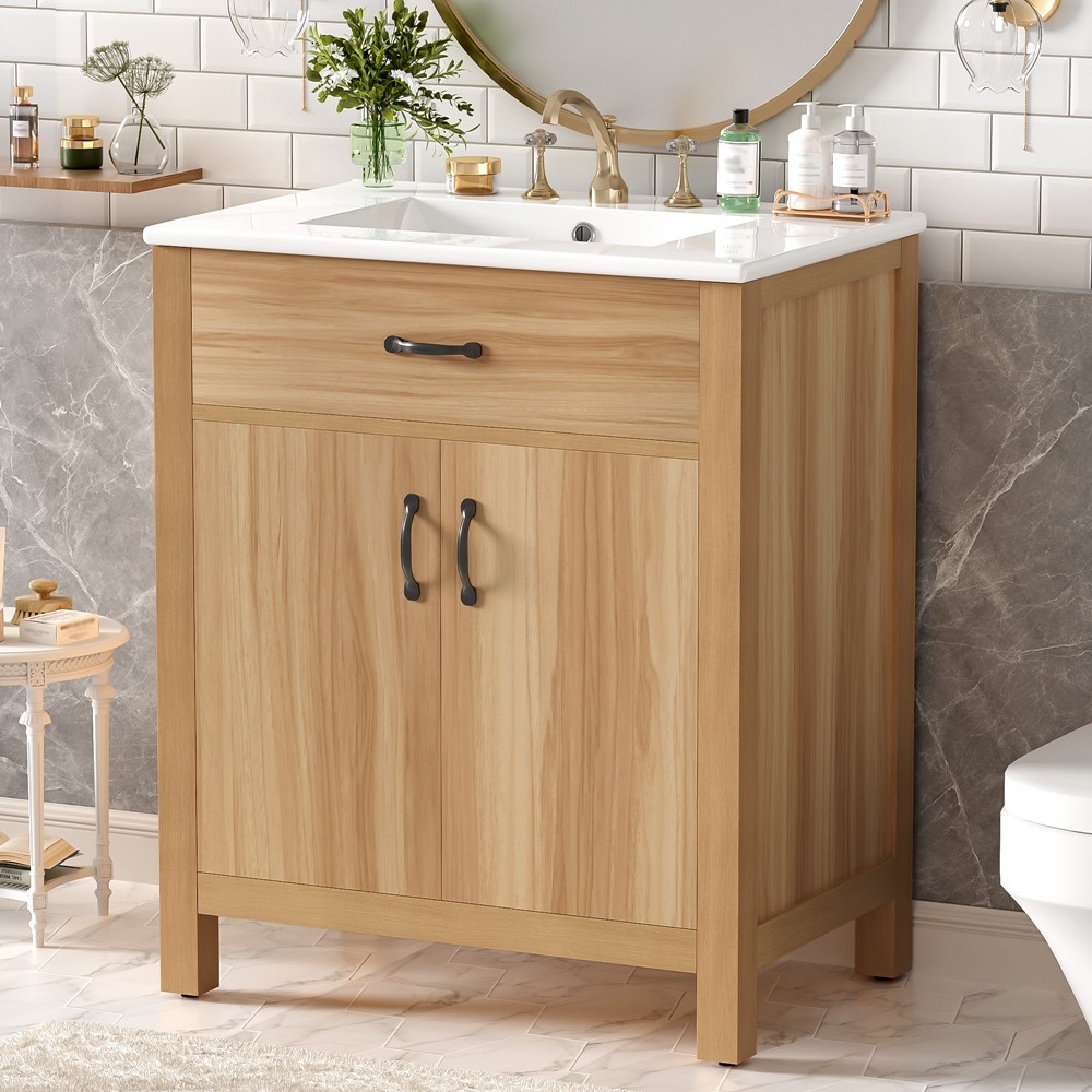 24″ 30″ Bathroom Vanity w/Sink, Freestanding Vanity Storage Door Cabinet, Drawer