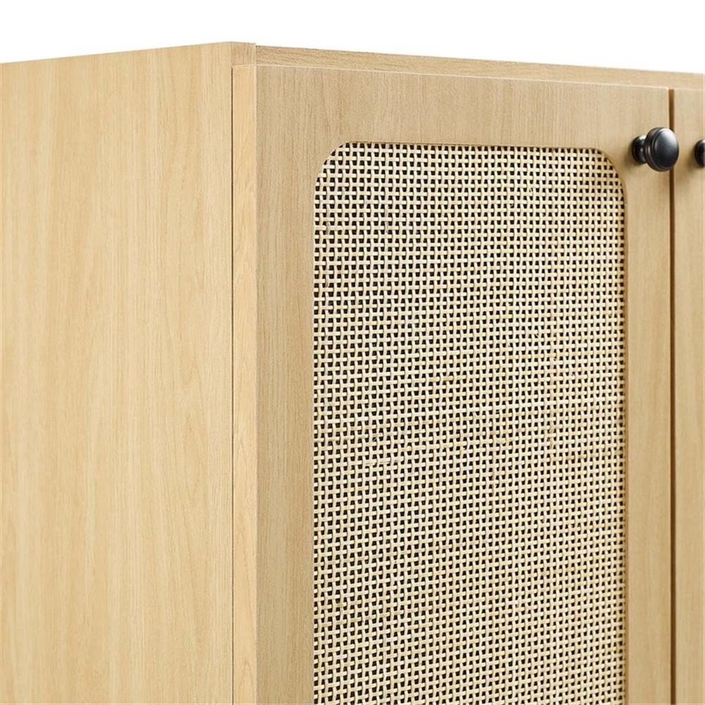Pemberly Row 24″ Wood & Rattan Bathroom Vanity Cabinet in Oak