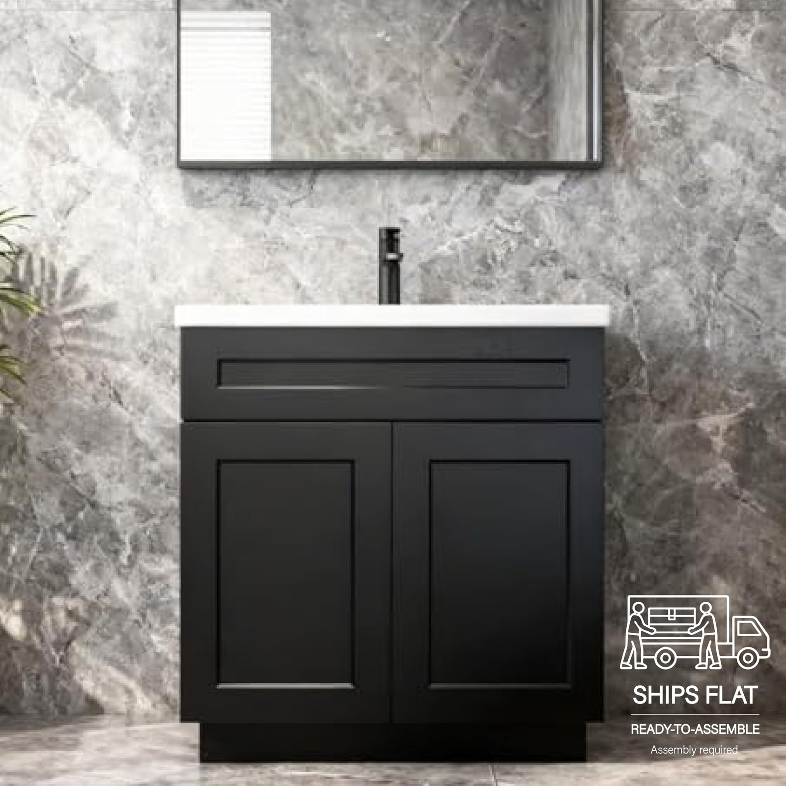 Black Shaker Bathroom Vanity Base 24″ – Solid Wood & Plywood Construction, So…