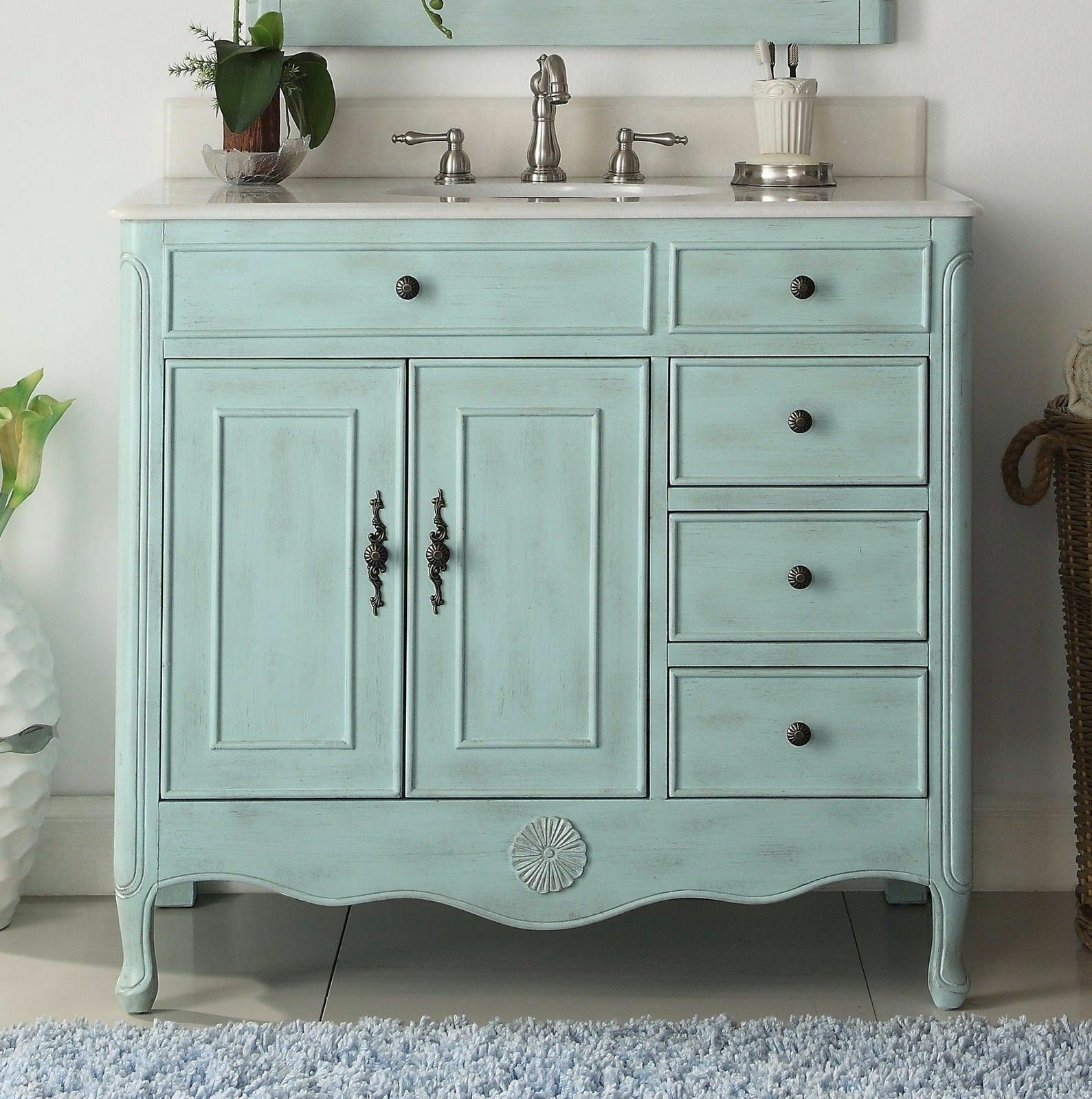 38 inch Distressed Light Blue Daleville Bathroom Sink Vanity 837LB