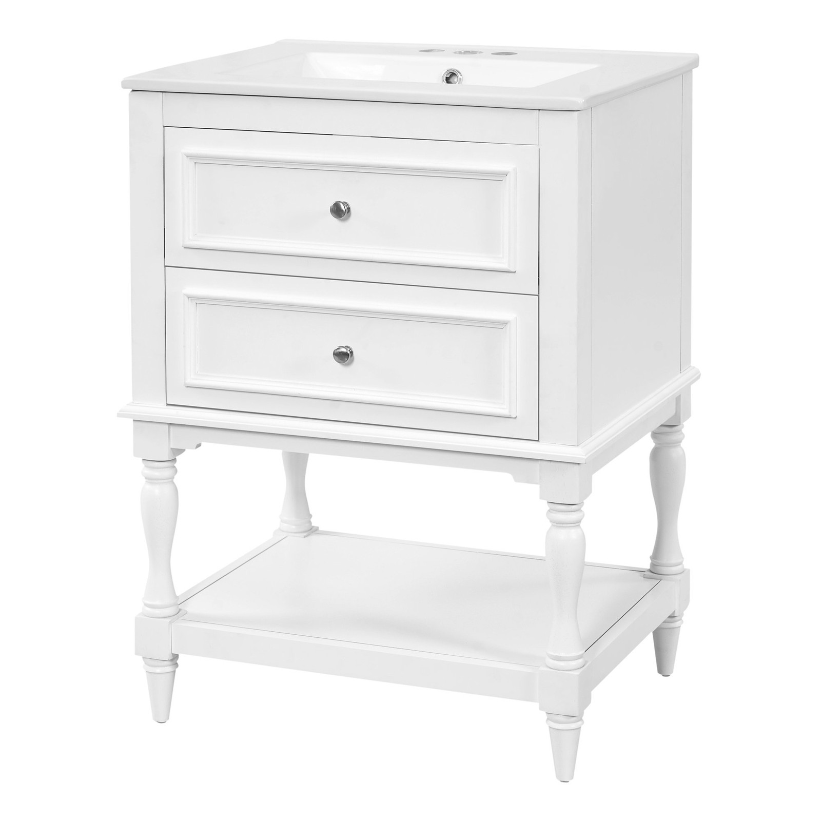 FUNIDEE 24″ Bathroom Vanity with Ceramic Sink Storage Cabinet with 2 Drawers