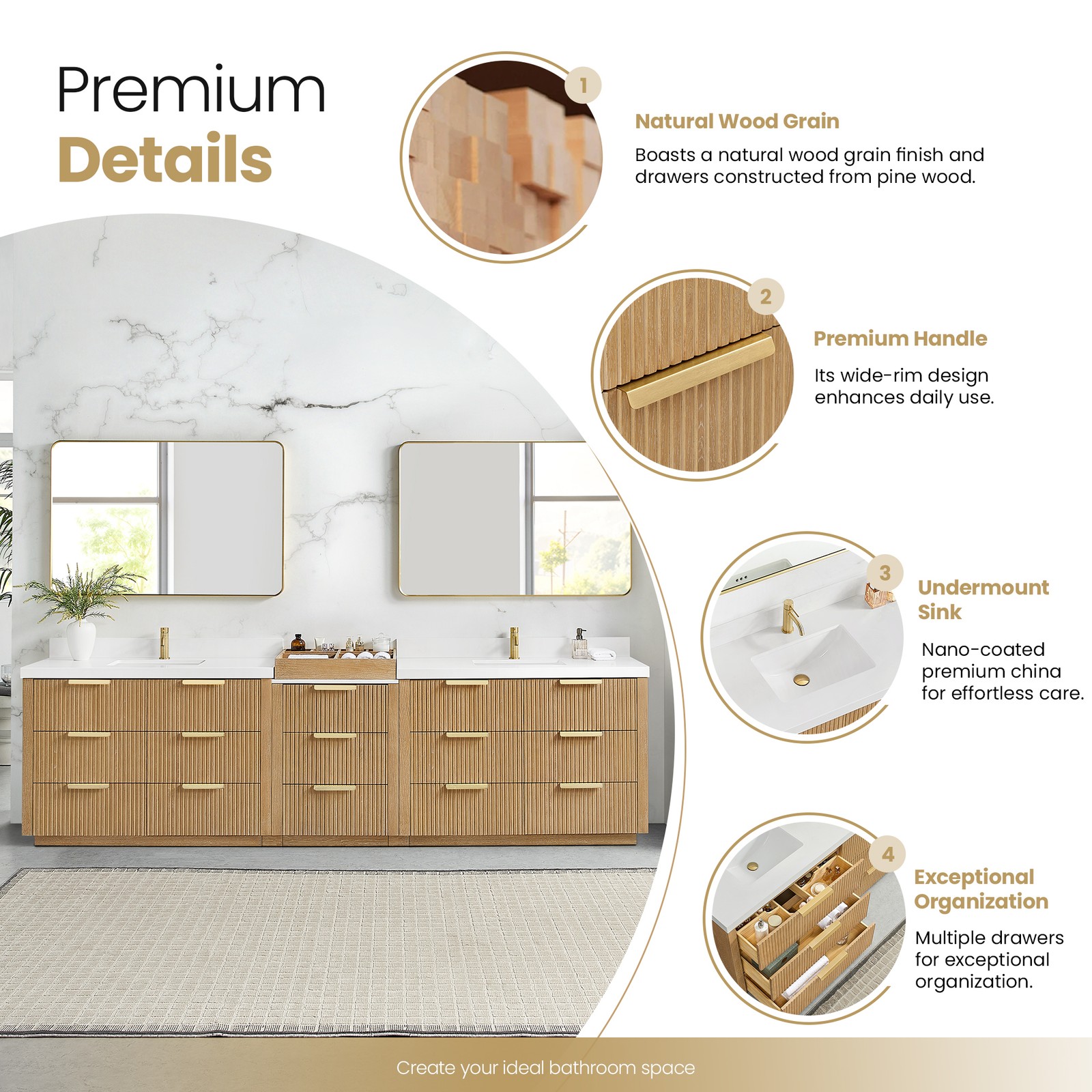 Santarem 120″ Combine Double Vanity in Washed Ash Grey with Quartz Stone Top