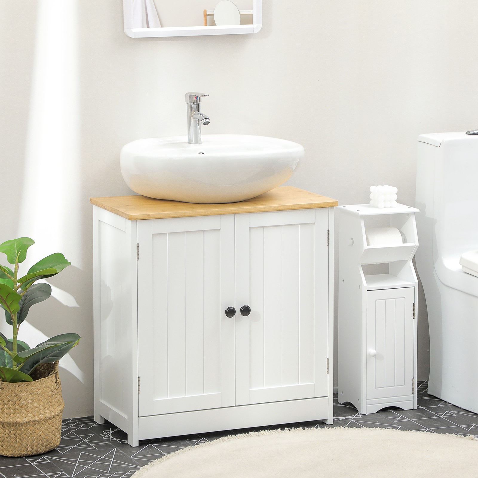 Bathroom Sink Cabinet, Pedestal Sink Cabinet with Doors, White