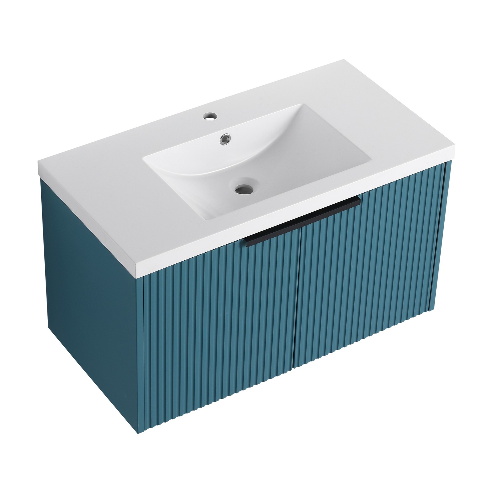 36 Inch Wall Mounted Bathroom Vanity with Resin Sink & Soft-Close Doors