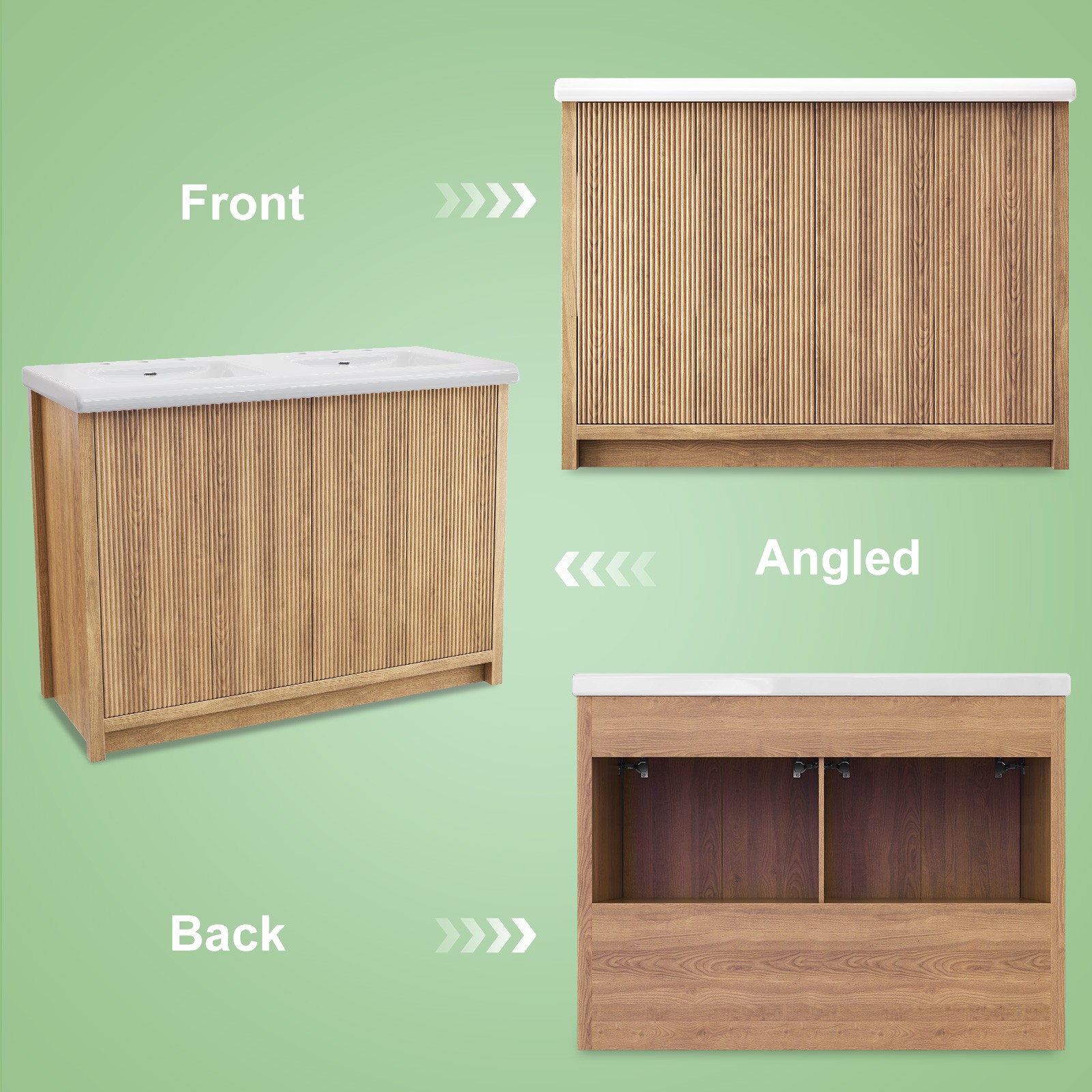 Large Bathroom Vanity Double Ceramic Sink Cabinet Storage Freestanding