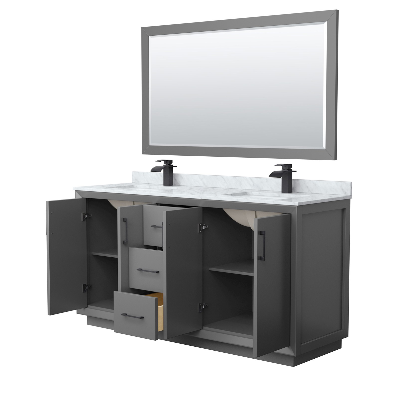 Wyndham Collection WCF414166D-NAT-UNSM58 Strada 66″ – Dark Gray / Brushed Nickel