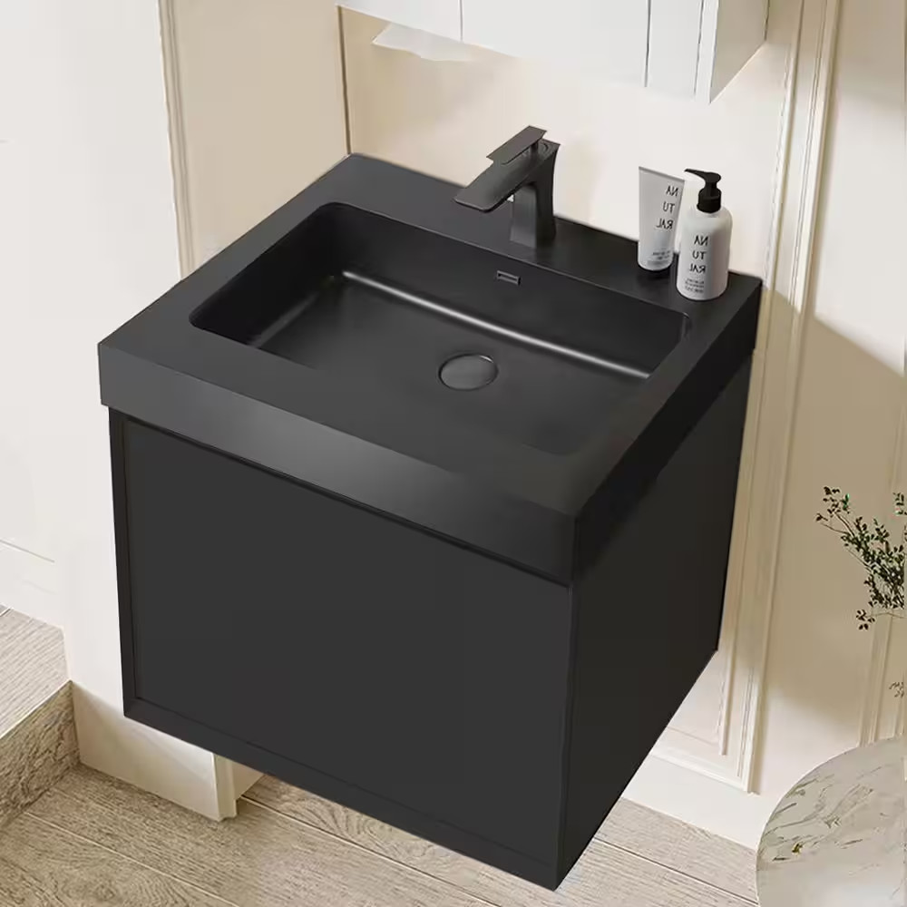 24 In. Drop-In Bathroom Sink in Matte Black Quartz Vanity Top