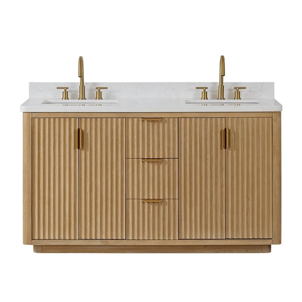 Cadiz 60″ Double Bathroom Vanity in Washed Ash Grey w/Lightning White Composite