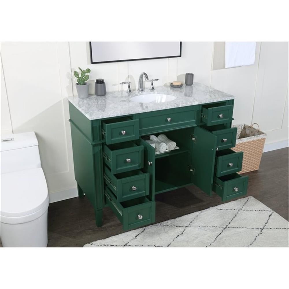 Elegant Decor Park Avenue 48″ Metal MDF Marble Single Bathroom Vanity in Green