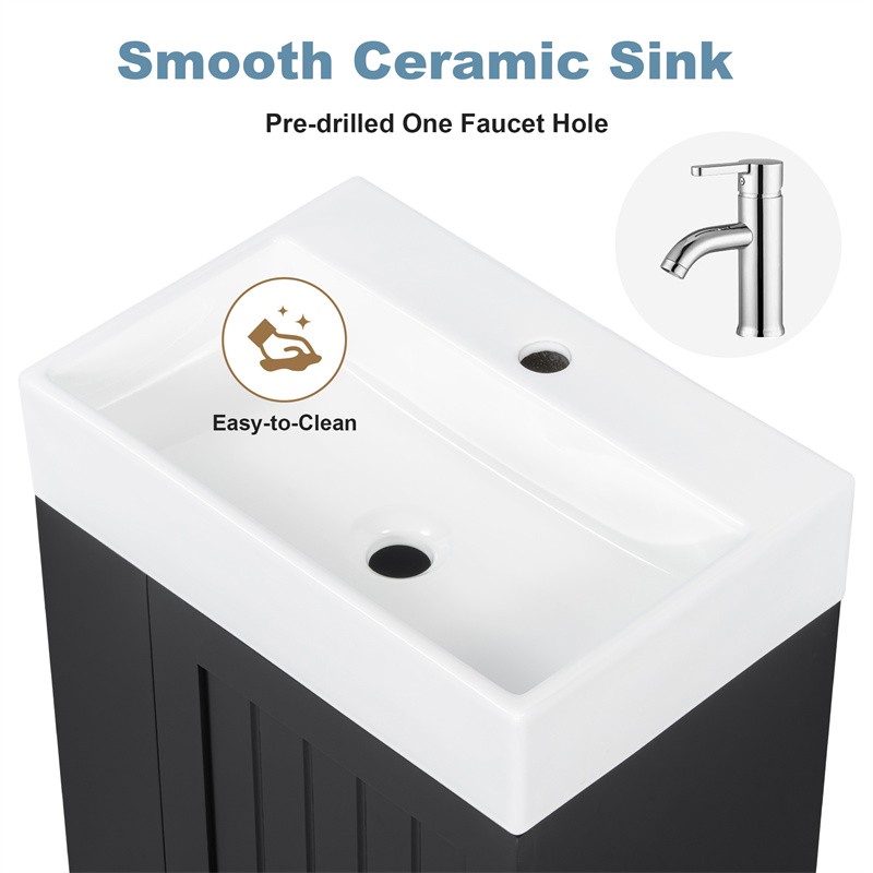 20″ Bathroom Vanity w/Ceramic Sink Black Storage Cabinet with Drawer,Side Shelf