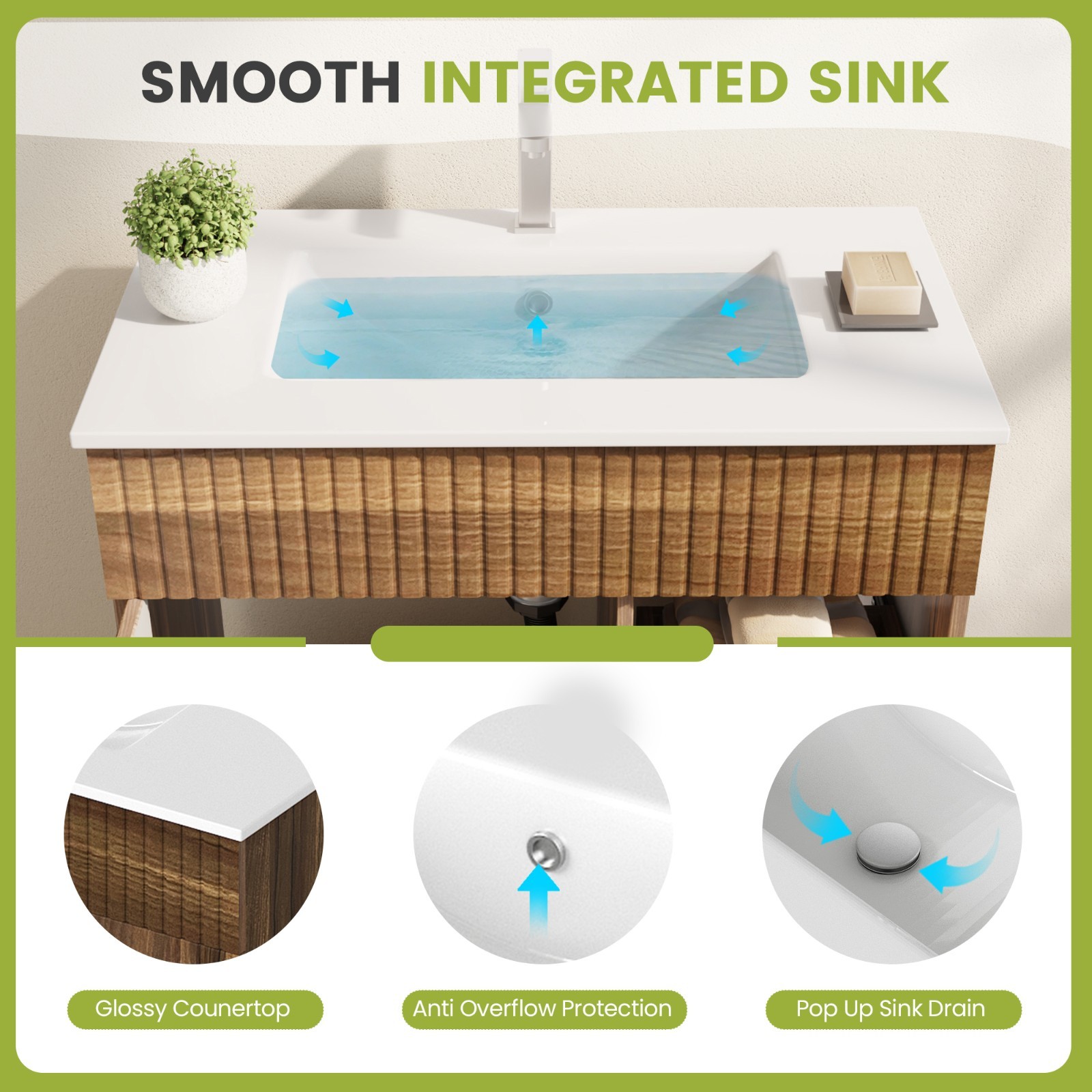 HOMMOW 30″ Single Bathroom Vanity With Ceramic Top And Faucet, Bathroom Vanity