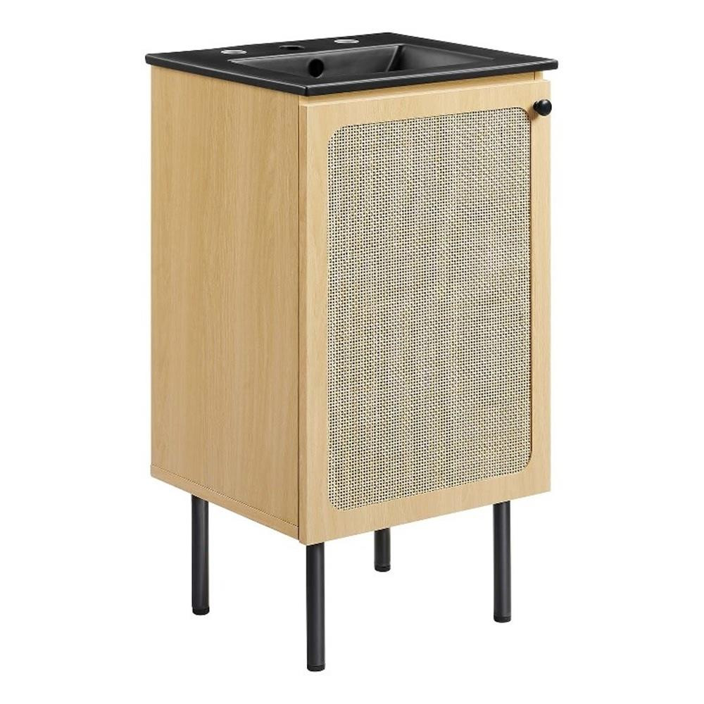Modway Chaucer 18″ Wood & Rattan Bathroom Vanity in Oak/Black