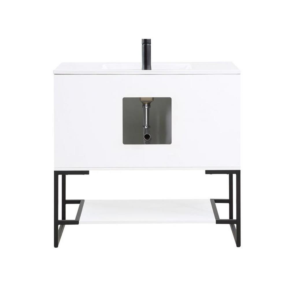 Manhattan Comfort Scarsdale 36″ Metal Bathroom Vanity Sink in White/Black