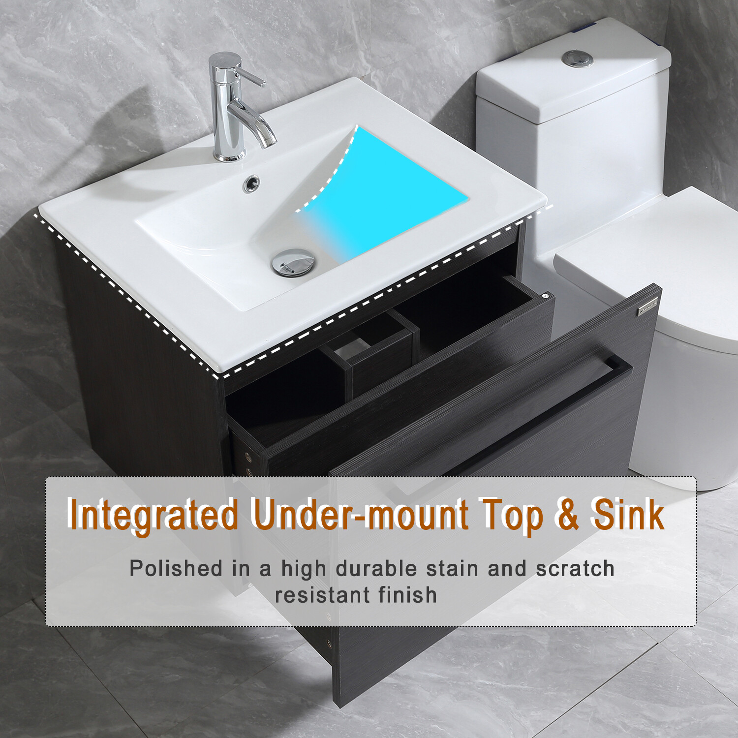 24Inch Bathroom Vanity With Sink Wall Mounted Cabinet Storage Set w/Faucet Drain
