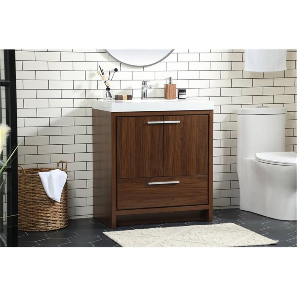 Elegant Decor Wyatt 30″ Aluminum Alloy and MDF Single Bathroom Vanity in Walnut
