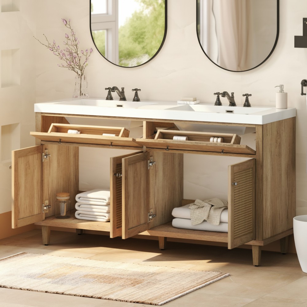 60 Inch Bathroom Vanity with Double Sink ( SMC Sink ), Large Storage Space
