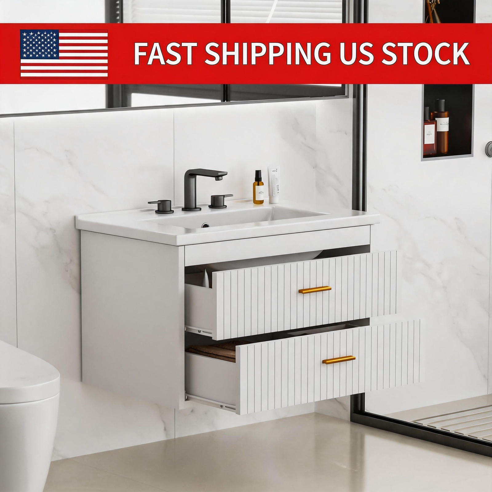 30 Inch Floating Bathroom Vanity with Sink & 2 Drawers Wall Mounted Modern