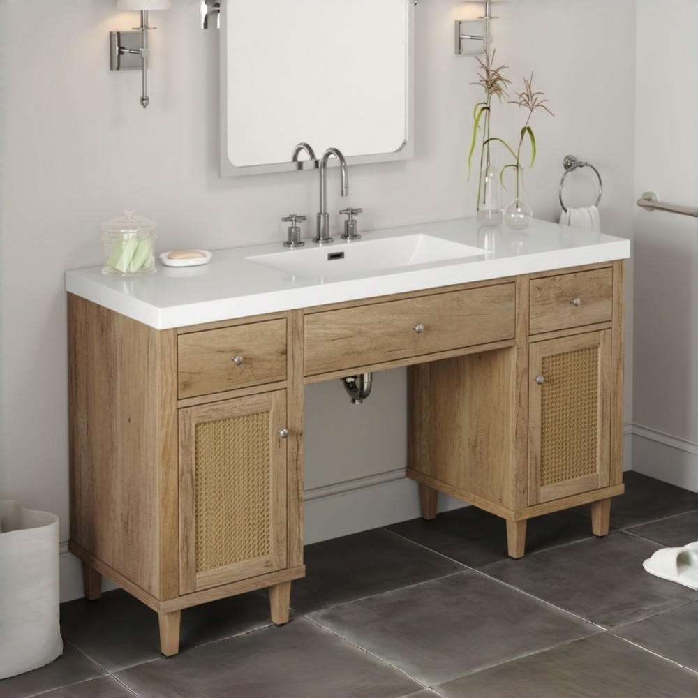 60 Inch Bathroom Vanity with SMC Sink, Modern Spacious Bathroom Storage Cabinet