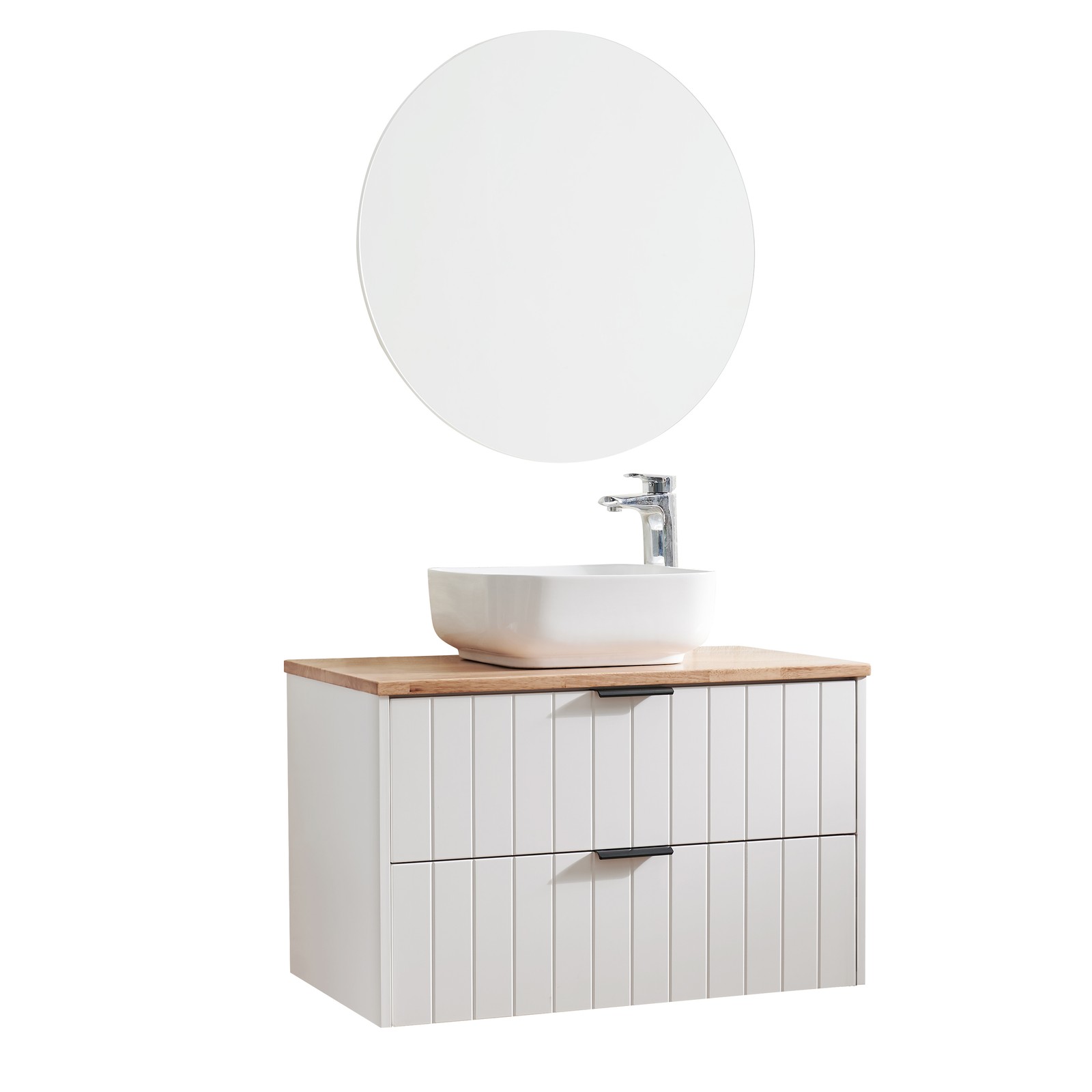 32 Inch Double Drawer Wall Mount Bathroom Vanity White Cabinet Solid Wood Top