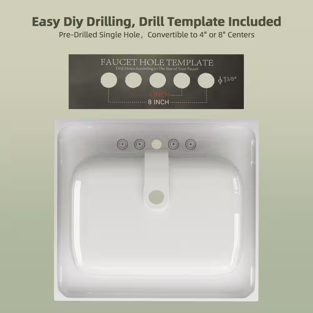 24 In. W X 22 In. D Solid Surface White Rectangular Single Sink Bath Vanity Top