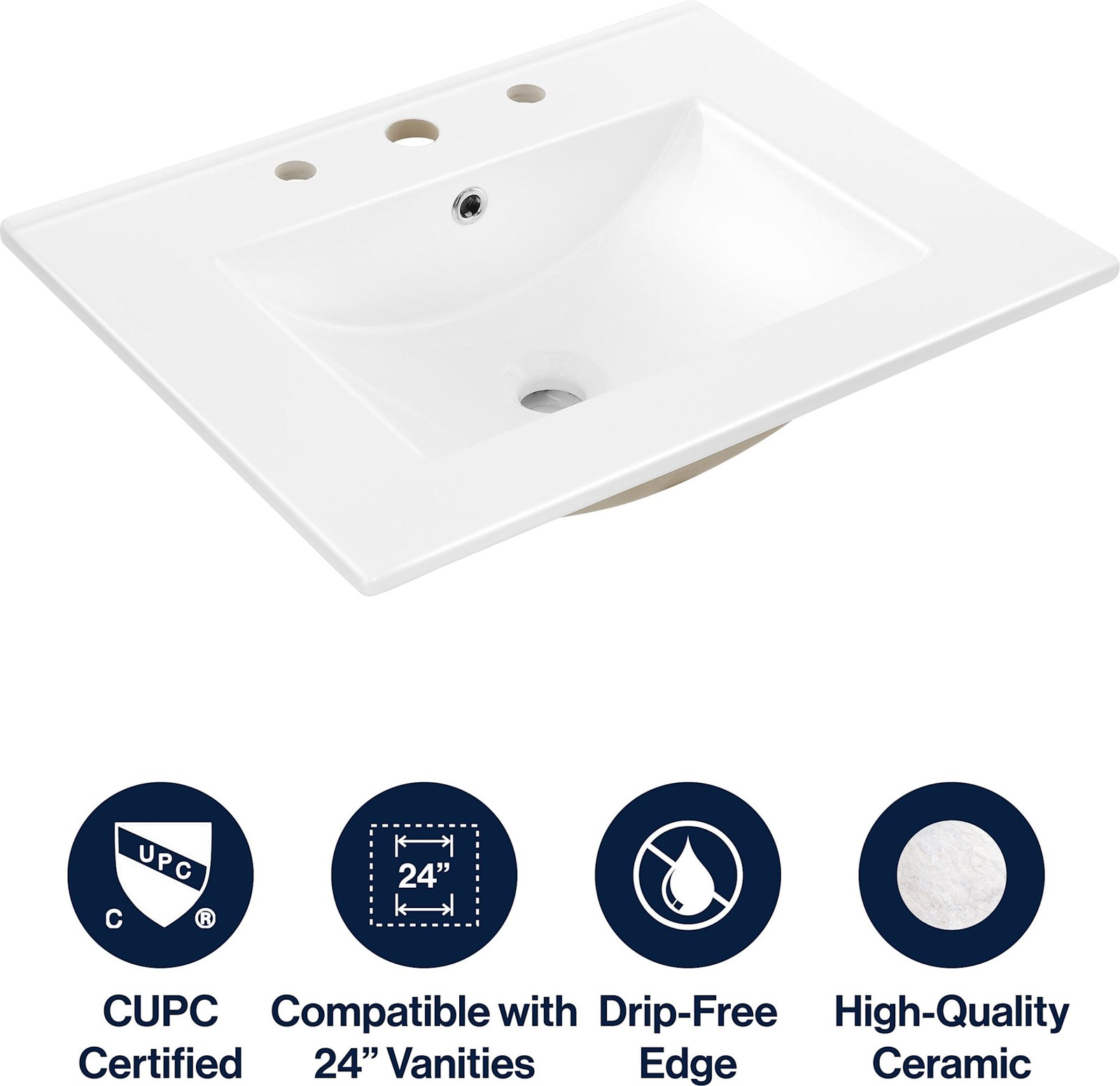 JONATHAN Y Lighting SNK1001 Ancillary 24″ Ceramic Vanity Top – White