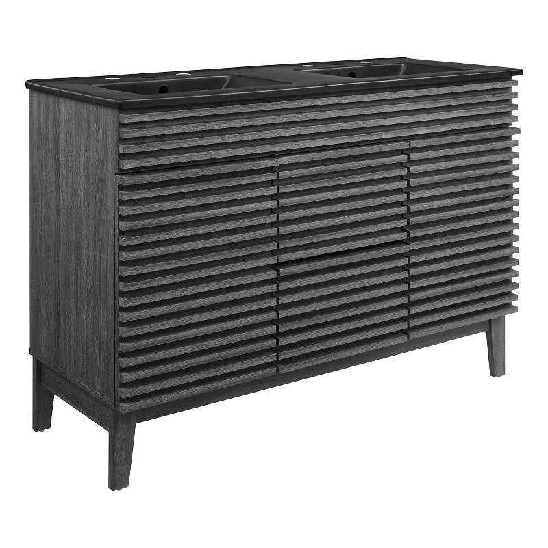 Modway Render 47.5″ MDF Wood Double Sink Bathroom Vanity in Charcoal/Black