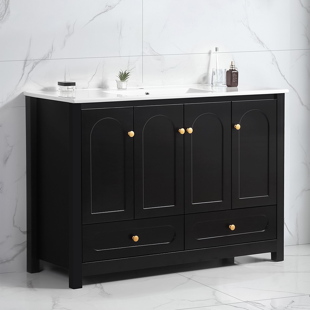 48″ Bathroom Vanity w/Sink,Freestanding Vanity Storage Cabinet,2 Drawers,4 Doors