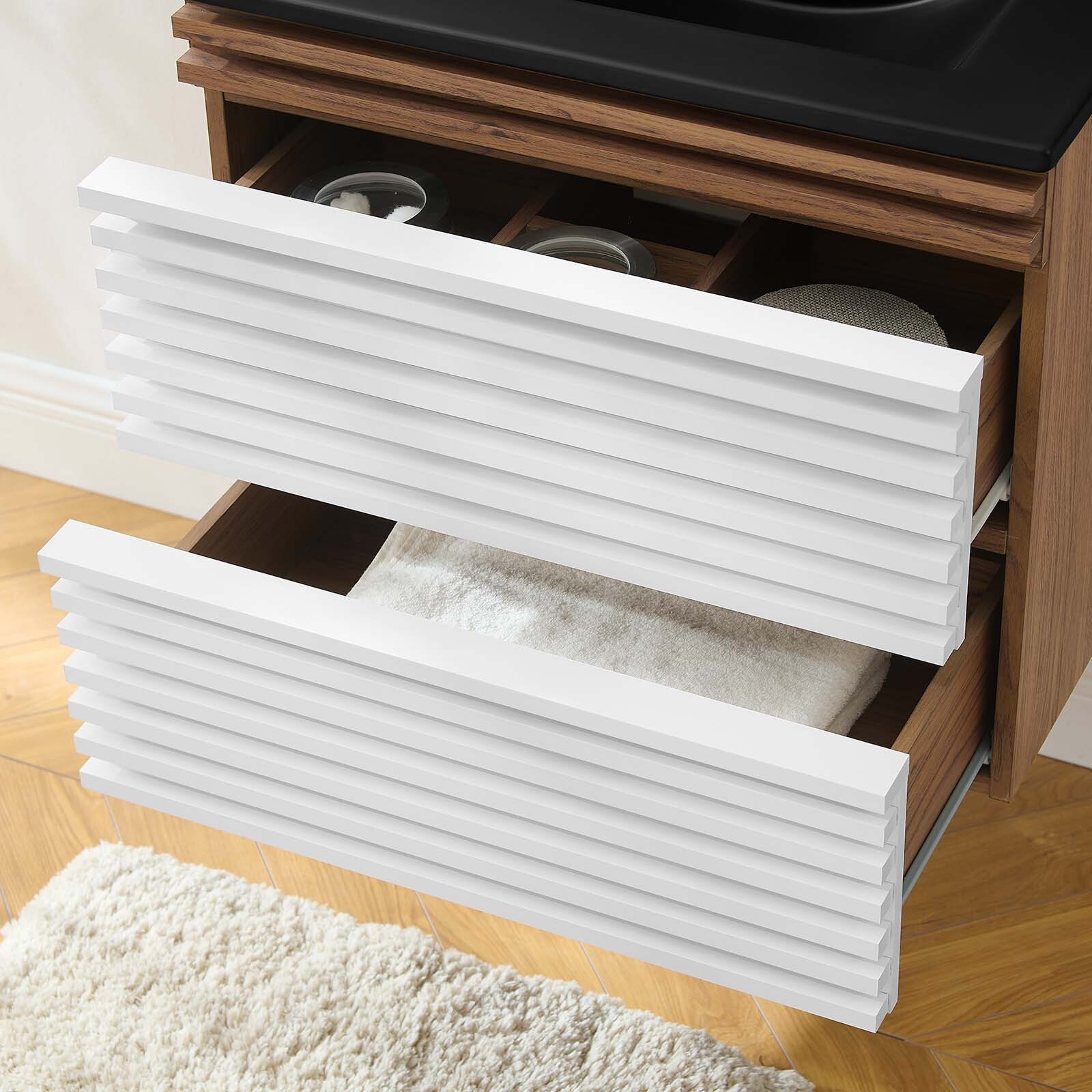 Modway Render 24″ Wall-Mount Bathroom Vanity in White Walnut Black