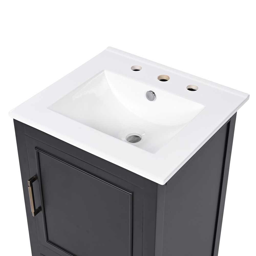 20″ Black Bathroom Vanity with Ceramic Sink Solid Wood MDF Cabinet