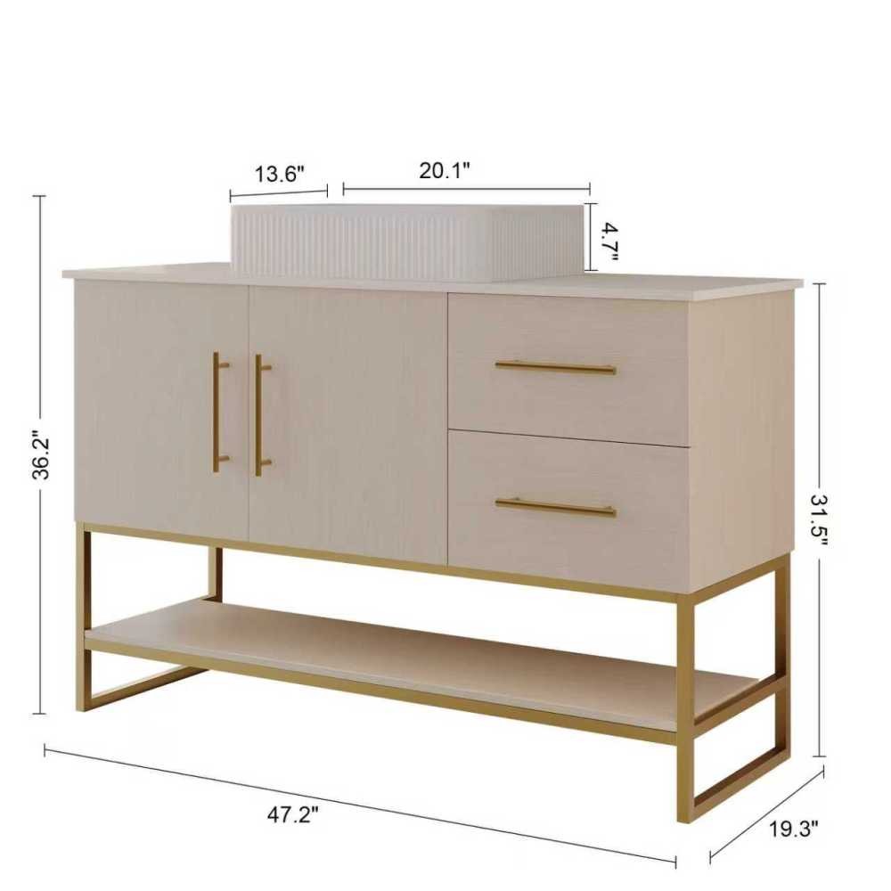 47.2″ Modern Bathroom Vanity w/Ceramic Vessel Sink Free Standing Storage Cabinet