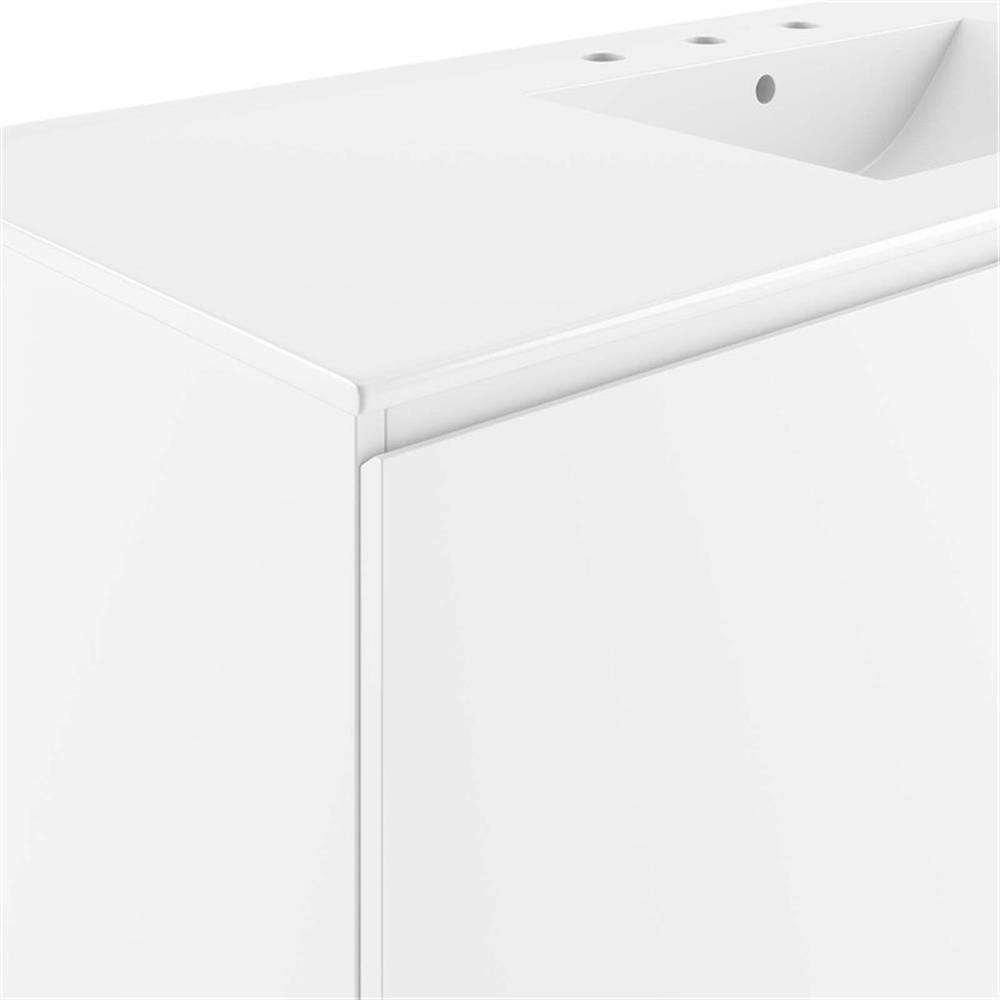 Modway Bryn 48″ Modern Wood/Ceramic Wall-Mount Bathroom Vanity in White