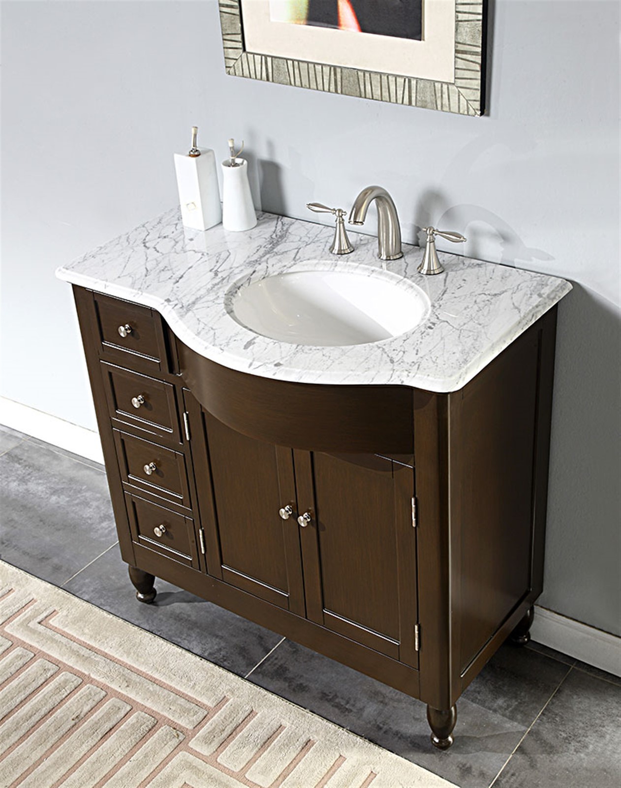 36-inch Bathroom Vanity White Marble Stone Top Single Right Sink Cabinet GD902R