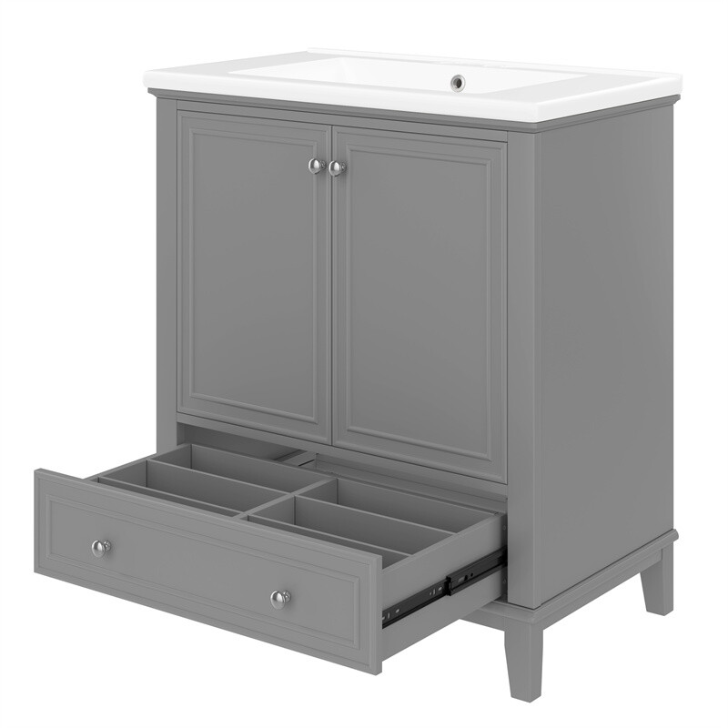 30″ Modern Bathroom Vanity with Sink Set,Gray Bathroom Cabinet w/Doors & Drawer