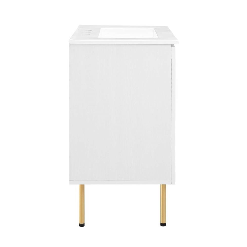 Modway Chaucer 30″ Wood & Rattan Bathroom Vanity with Adjustable Shelf in White