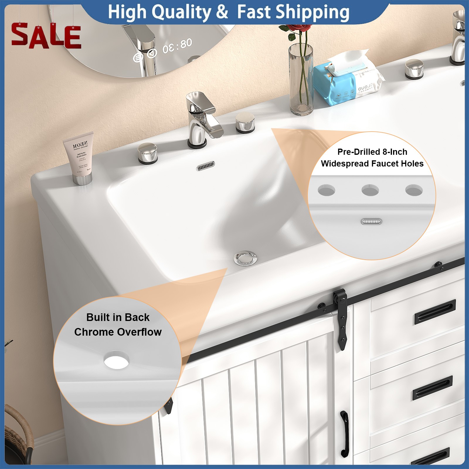 47″ Bathroom Vanity Cabinet with Double Sink Freestanding Storage Cabinet