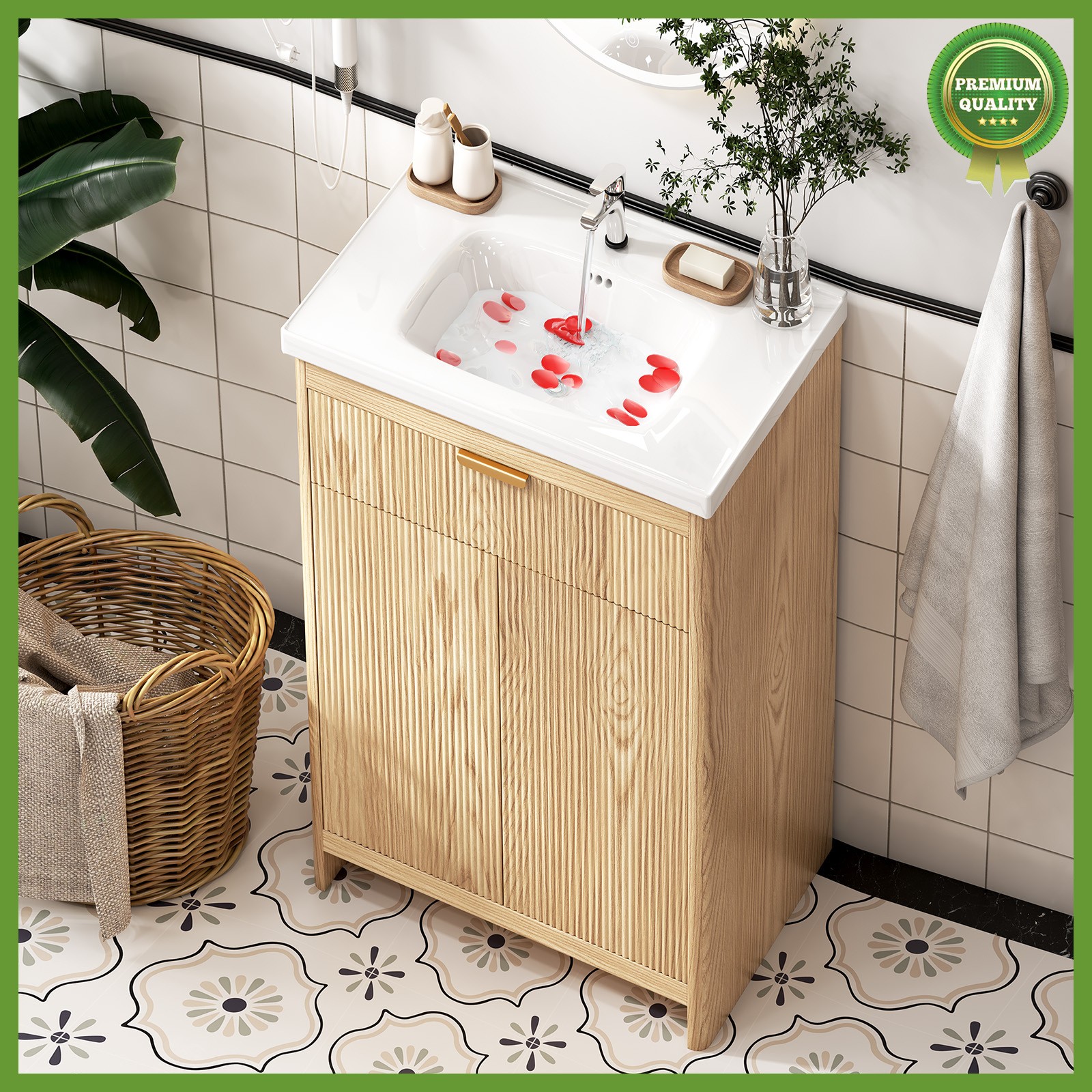 Bathroom Vanity Cabinet with Ceramic Sink Combo Bathroom Cabinet with 2 Doors