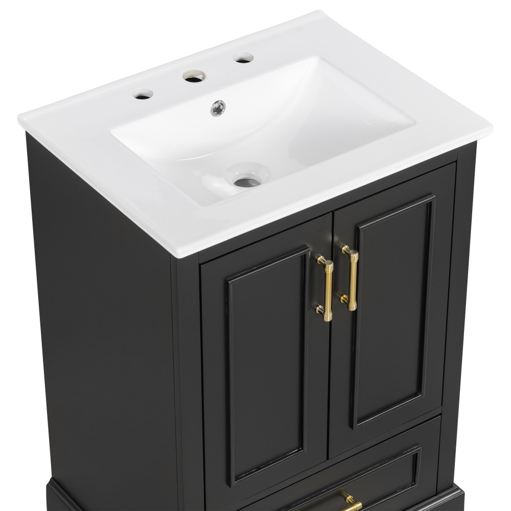 24″Bathroom Vanity with Sink, MDF Cabinet with Solid Wood Frame 1 Divided Drawer