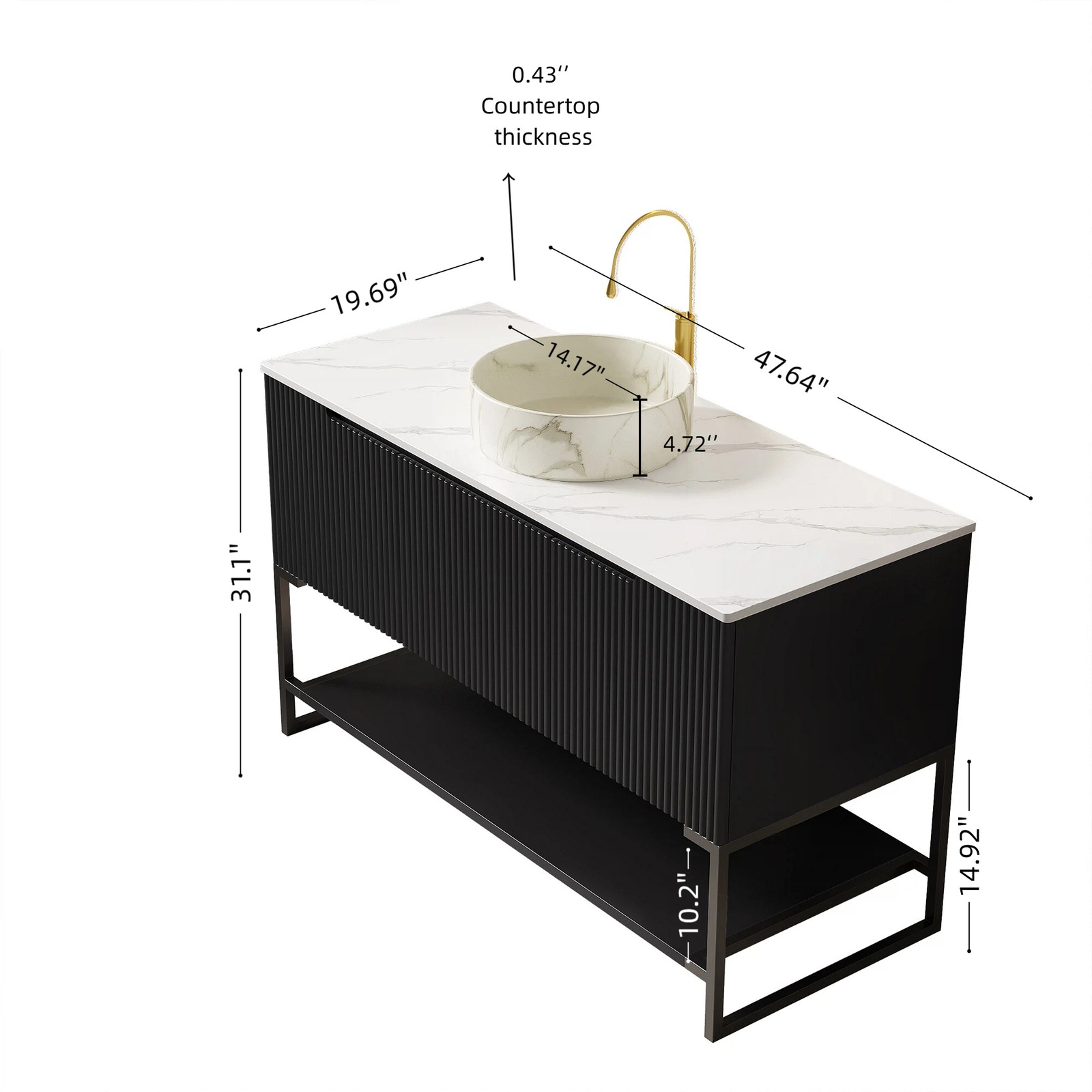 48″ Bathroom Vanity with Sink, 3-Door Cabinet & White Ceramic Basin