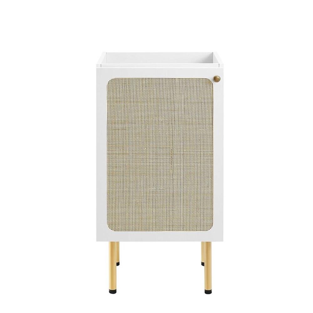 Pemberly Row 18″ Wood & Rattan Bathroom Vanity Cabinet in White