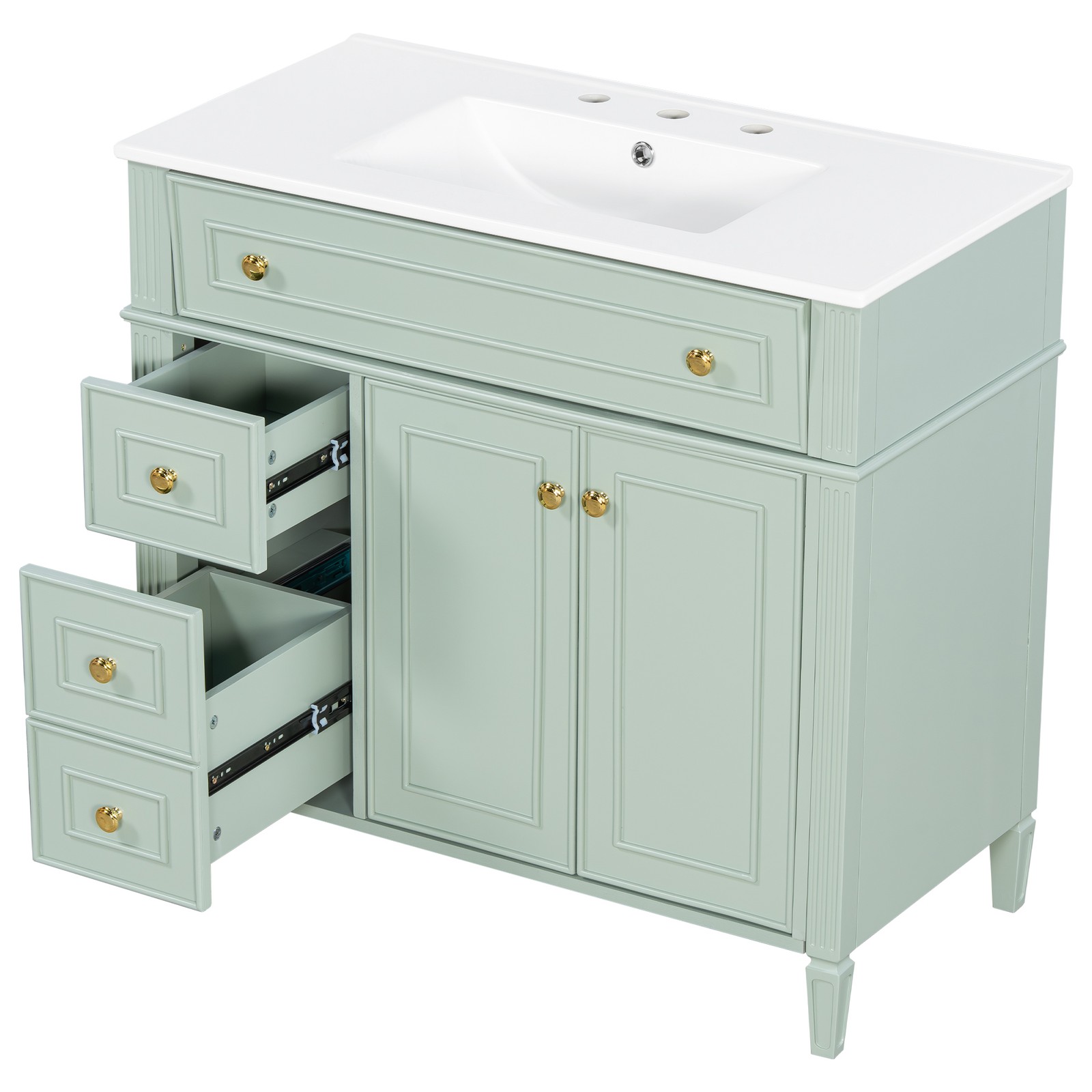 36″ Bathroom Vanity w/Sink,3 Drawers,Freestanding Storage Vanity 2 Doors Cabinet