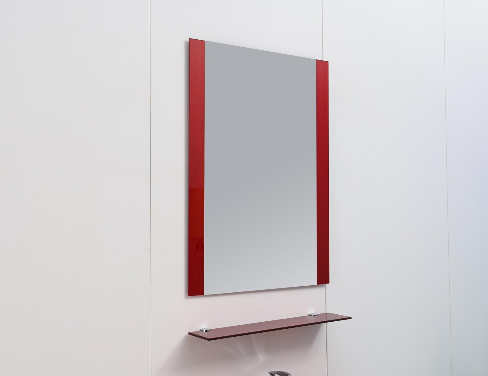 24″ Modern Red Glass Bathroom Vanity Floating Glass top/ sink Mirror Shelves set