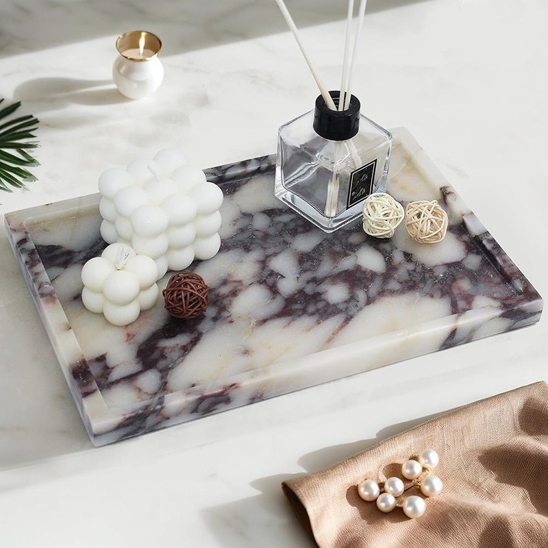 Luxury Marble Vanity Tray Calacatta Viola Storage Home Decor Decorative Tray New