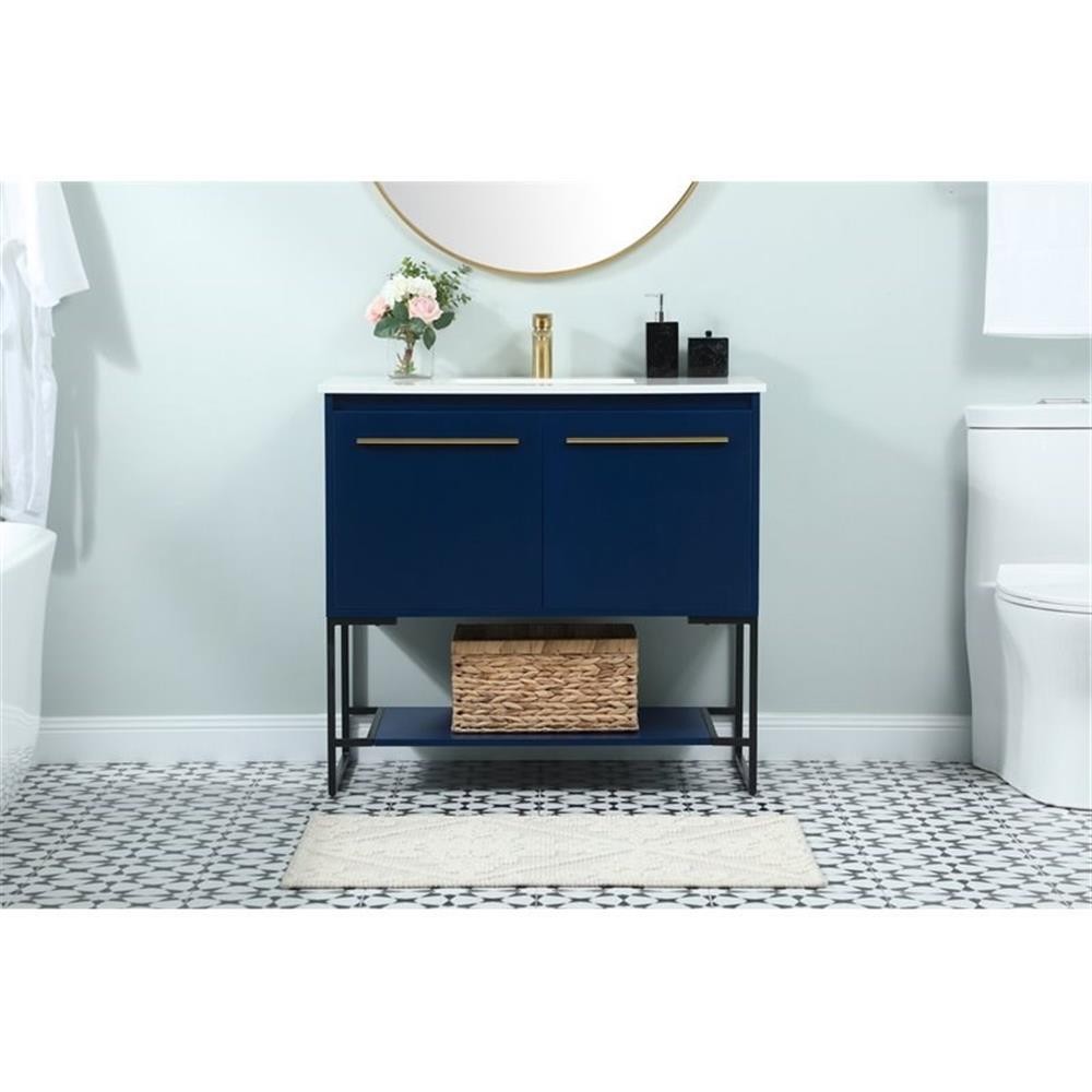 Elegant Decor Sloane 36″ MDF and Steel Single Bathroom Vanity in Blue
